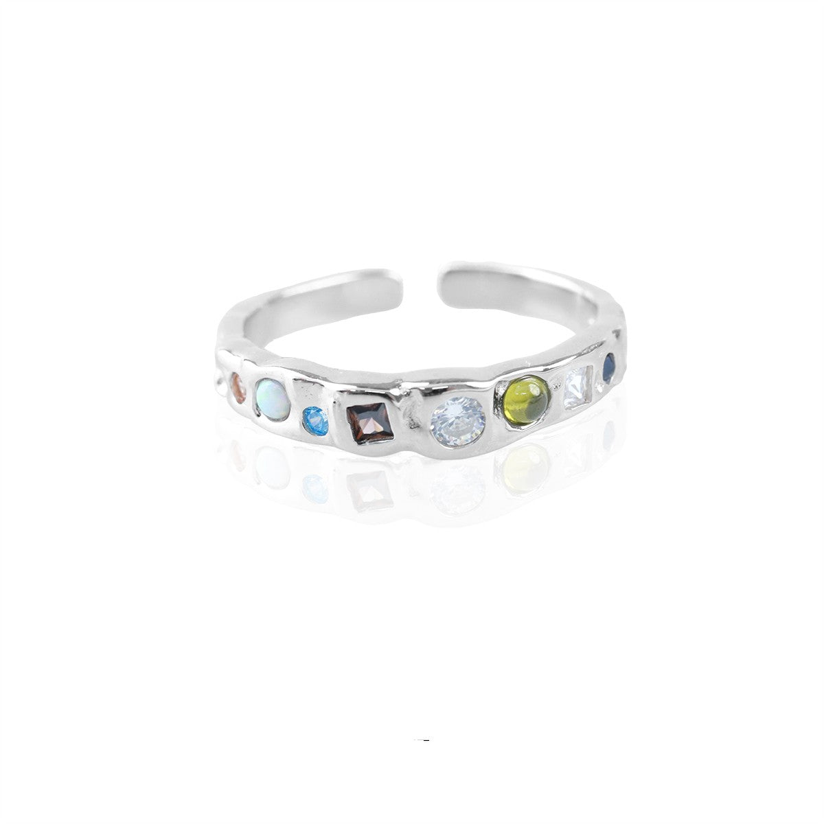 Sterling Silver Fine Ring with Rainbow Zircon