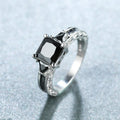 Classic Square Cut Black Zircon Engagement Ring for Women