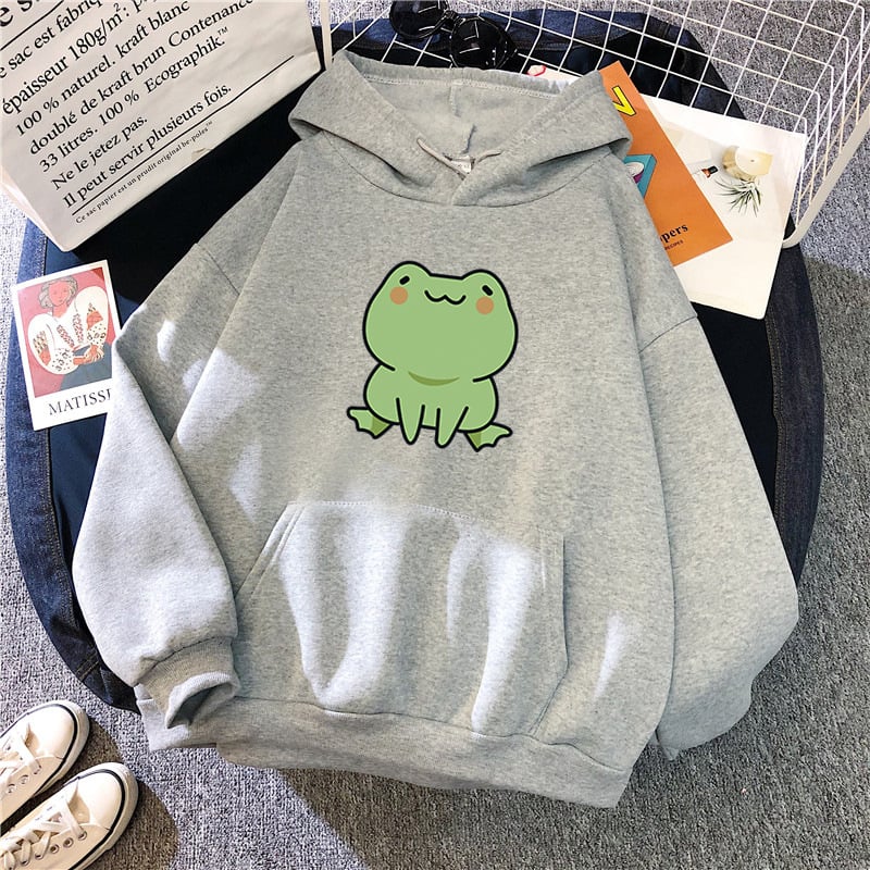 Fluffy Loose Frog Hoodie - Lazy Wind Cartoon Design