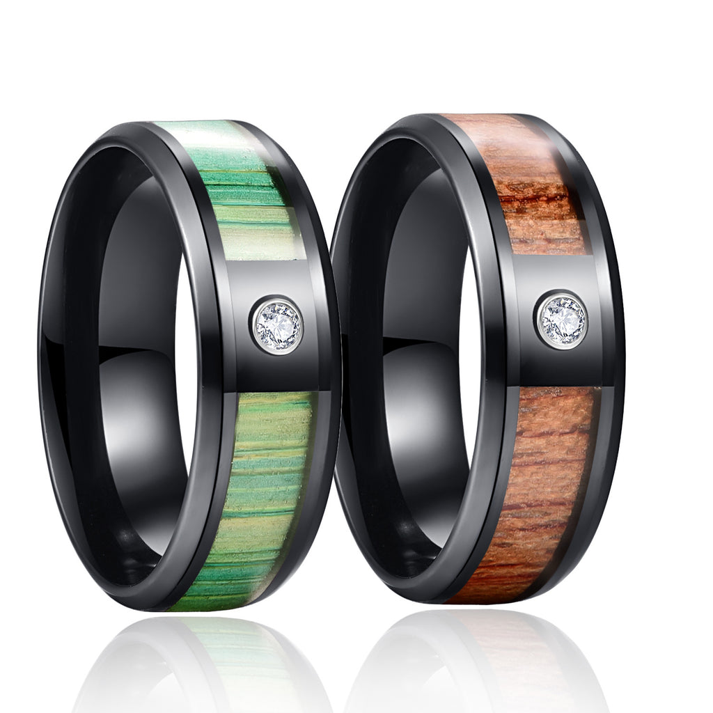Titanium Steel Ring with Acacia and Ebony Teak
