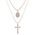 Cross Virgin Mary Pendant, Cross Necklace, Layered Coin Necklace