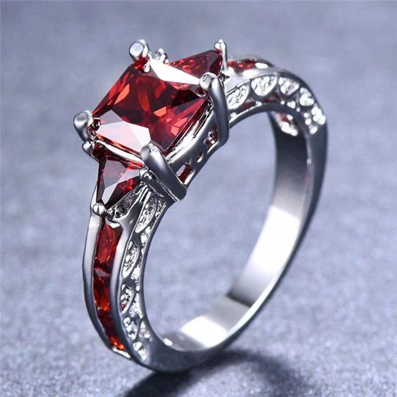 Classic Square Cut Black Zircon Engagement Ring for Women