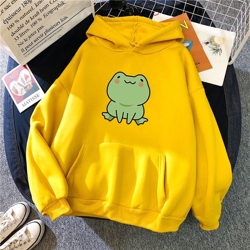 Fluffy Loose Frog Hoodie - Lazy Wind Cartoon Design